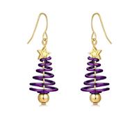 Pendientes de árbol de Navidad, aretes trenzados de campana de árbol de Navidad, aretes de oro verde esmaltado, aretes colgantes brillantes, joyería de regalo para mujeres y niñas con tarjeta de