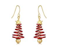 Pendientes de árbol de Navidad, aretes trenzados de campana de árbol de Navidad, aretes de oro verde esmaltado, aretes colgantes brillantes, joyería de regalo para mujeres y niñas con tarjeta de