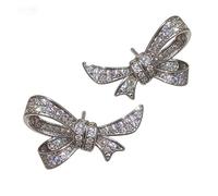 Pendientes de arco de pavé completo para mujer, pendientes de bowknot de cinta brillante con zirconia cúbica, joyería de plata estética coqueta para fiesta de cumpleaños de aniversario, 3,6g