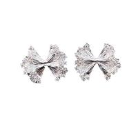Pendientes de arco de zirconia cúbica en tono plateado, brillantes pendientes de arco de cristal, delicados pendientes de declaración de arco brillante para uso diario y de ocasión