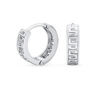 Pendientes De Aro Abrazador Con Diseño De Llave Griega Europea Recortada Para Mujeres Y Hombres Plata Esterlina .925 Pulida Con Bisagras Diámetro De 0.65 Pulgadas