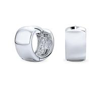 Pendientes de aro abrazadores anchos básicos simples de Kpop para mujeres y hombres de plata de ley .925 con bisagra plana pulida