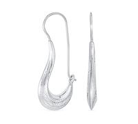 Pendientes de Aro Alargados con Grabado Tribal Artesanal Boho Diseño de Bali en Plata de Ley .925 con Campana Hueca y Cierre de Hilo para Mujeres y Adolescentes