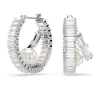Swarovski Pendientes de aro Ariana Grande x Swarovski, Crystal Pearl, Talla baguette, Blancos, Baño de rodio