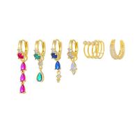 Pendientes de aro chapados en oro 18k conjuntos de aretes de cartílago para múltiples piercing 6 piezas de pendientes de zirconia cúbica de colores