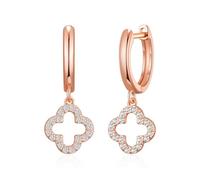 Pendientes de aro chapados en oro rosa con diseño de trébol creados con cristales de Zircondia