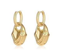 Pendientes de aro colgantes de oro y plata bicolor para mujer, irregulares, gruesos, lisos, elegantes, con diseño de lágrimas, Medio, Gema, Sin piedra preciosa
