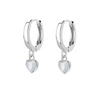 Pendientes De Aro Colgantes De Plata De Ley 925 con Piedra De Ojo De Gato Blanca y Forma De Corazón. Joyas Sencillas y Delicadas, Regalos para Mujeres, Niñas E Hijas.