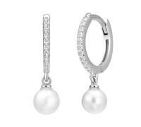 Pendientes de aro colgantes de plata de ley 925 maciza con perlas de imitación para mujer, delicados aretes de gota con abalorio, joyería de regalo para ella, Circonita cúbica Plata de ley, Circonia