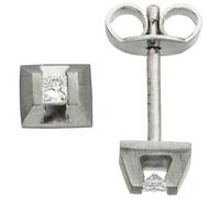 Pendientes De Aro Con 2 Diamantes En Corte Princess, 950 Platino, Mate