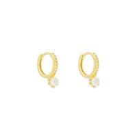 Pendientes de Aro con Circonitas, Chapado en Oro, 11,5 mm, con Perla Blanca