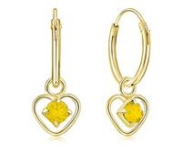 Pendientes de Aro con Colgantes de Corazón Plata de Ley 925 Chapados Oro 24k con Brillantes Ópalo 3 mm - Pendientes Chapados Oro Elegantes y Hipoalergénicos - Aritos Dorados 14 mm