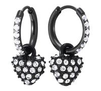 Pendientes de Aro con Corazón Negro de Acero y Circonitas Pavé Estilo Gótico Romántico Punk