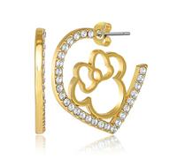 Pendientes de aro con diseño de corazón de Minnie Mouse para mujer con diamantes de imitación, licencia oficial, chapados en oro de 18 quilates