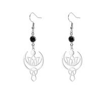 Pendientes de aro con flor de loto para mujer Piedra lunar Nuevos comienzos Meditación Reiki Sanación Buda Inspiración Yoga Joyería Regalo (A-plata)