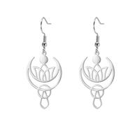 Pendientes de aro con flor de loto para mujer Piedra lunar Nuevos comienzos Meditación Reiki Sanación Buda Inspiración Yoga Joyería Regalo (plata)