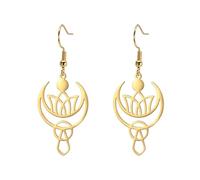 Pendientes de aro con flor de loto para mujer Piedra lunar Nuevos comienzos Meditación Reiki Sanación Buda Inspiración Yoga Joyería Regalo (oro)