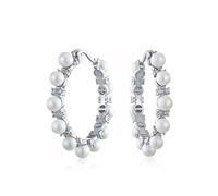 Pendientes de aro con perlas simuladas blancas para novia, joyería de declaración nupcial, chapados en plata, diámetro de 1.25 para mujeres y adolescentes.