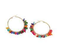 Pendientes De Aro con Piedras Preciosas Naturales, Aros Dorados Hechos A Mano, Piedras Pulidas De Colores, Pendientes con Cuentas, Joyería Bohemia De Verano para Fiestas En La Playa para Mujeres Y