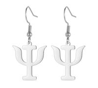 Pendientes de aro con símbolo psicológico para mujer, con alfabeto griego, psicología, psiquiatría, signo médico, joyería, psicoterapeuta, regalo para psicólogos, M, Acero inoxidable, Sin piedra