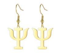 Pendientes de aro con símbolo psicológico para mujer, con alfabeto griego, psicología, psiquiatría, signo médico, joyería, psicoterapeuta, regalo para psicólogos, M, Acero inoxidable, Sin piedra