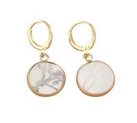 Pendientes De Aro con Turquesa Blanca para Mujer, Pendientes De Aro Colgantes Redondos De Piedra Preciosa Natural Vintage, Joyería De Boda, Regalos para Damas Y Niñas.