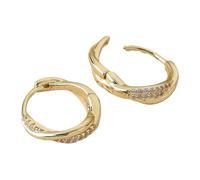 Pendientes de aro contemporáneos con circonitas trenzadas para mujer Pendientes con puños entrelazados cruzados chapados en oro Accesorio versátil diario