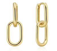 Pendientes de aro convertibles de oro de 14 quilates, plata de ley 925 con forma de círculo geométrico, aretes de aro colgantes para mujer, 5.4mm x 29mm, Oro amarillo, Circonita cúbica