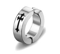 Pendientes de aro de acero con cruz - Diseño minimalista, diámetro 13 mm, se vende por separado, accesorio unisex - Negro/Plata, XL, Metal, Sin piedra preciosa