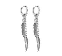 Pendientes de aro de acero inoxidable, aretes de vacaciones para mujer, aro de moda con plumas plateadas/negras, joyería para cartílago, tragus, piercing, 66MM, No es una piedra preciosa