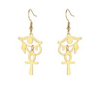 Pendientes de aro de acero inoxidable con colgante de cruz egipcia Ankh, amuleto de la llave de la vida, joyería clásica de cruz para mujeres y hombres, Acero inoxidable, Sin piedra preciosa