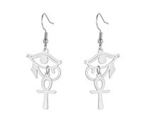 Pendientes de aro de acero inoxidable con colgante de cruz egipcia Ankh, amuleto de la llave de la vida, joyería clásica de cruz para mujeres y hombres, Acero inoxidable, Sin piedra preciosa