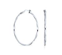 Pendientes de aro de alambre delgado atemporal, ligeros y retorcidos para mujeres adolescentes, plata de ley .925, diámetro de 1.75 pulgadas.