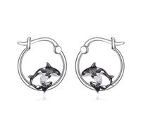 Pendientes de aro de animales de océano para mujer, plata de ley 925, hipoalergénicos, joyas de cumpleaños, Plata de ley, Sin piedra preciosa