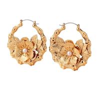 Pendientes De Aro De Bambú Para Mujer, Pendientes De Flor De Declaración Grande De Oro, Hip Hop Danza Juego Negrita Pendientes (21g, 1 Par)