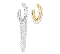 Pendientes de aro de cadena con borla, aretes de aro de dos tonos dorados y plateados con caída de cadena larga, aretes de aleación para mujer