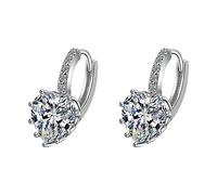 Pendientes de aro de circonita para mujer, con clip de corazón para adolescentes, aretes de amor para niñas, aretes de piedra arcoíris, talla única, Cobre, circonita, Sin piedra preciosa