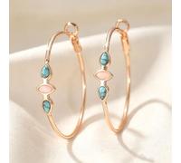 Pendientes de aro de cobre retro hechos a mano, aretes bohemios en tono oro rosa con turquesa sintética y piedra lunar para mujer, decoración diaria con caja de joyería