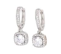 Pendientes de aro de corazón estilo moissanita para mujer, aretes de plata con circonita y gotas, aretes de enhebrador de corazón, talla única, Metal, Sin piedra preciosa