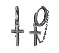 Pendientes de aro de cruz de plata de ley 925 con cuentas circulares de oro negro con bisagras para mujeres y hombres, No es una piedra preciosa