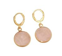 Pendientes De Aro De Cuarzo Rosa para Mujer, Pendientes De Aro Colgantes Redondos De Piedra Preciosa Natural Vintage, Joyería De Boda, Regalos para Damas Y Niñas.