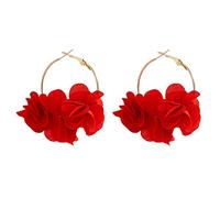 Pendientes de aro de cueva de flores de tela pendientes colgantes de rosa gota colgante círculo niña playa joyería árbol para mujeres, talla única, como se describe