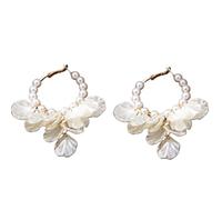 Pendientes de aro de flor de múltiples capas de perlas de imitación elegante vintage para mujer-banquete boda fiesta playa vacaciones joyas, pendientes de aro de declaración romántica