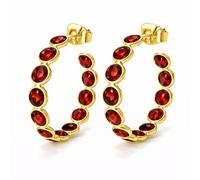 Pendientes de aro de granate para mujer, hechos a mano con piedras preciosas, diameter: 25.5 mm // width : 5 m, Plata de ley, Granate