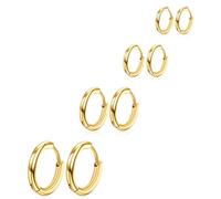 Pendientes de Aro de Oro 4 Pares Oro Aretes de Aro de Acero Inoxidable para Mujer Aretes Pequeños Hipoalergénicos de Oro para Mujeres y Hombres 6/8/10/12 mm