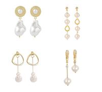 Pendientes de aro de oro 4 piezas con encantos de moda perla gota pendientes colgantes para mujeres pendientes de perlas ligeras hechas a mano en Navidad