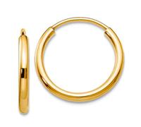 Pendientes de aro de oro amarillo macizo de 10 quilates de 1,5 mm pulidos, redondos, sin fin, 14 x 11 mm de ancho, 1,5 mm de grosor, para mujer