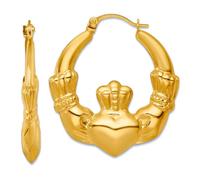 Pendientes de aro de oro amarillo macizo de 14 quilates pulido irlandés Claddagh celta con nudo de la trinidad de 24 x 24 mm de ancho, 2,8 mm de grosor, regalo de joyería para mamá, talla única, Metal