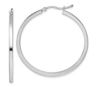 Pendientes de aro de oro blanco de 10 quilates con tubo cuadrado de 2 mm, 40 x 40 mm de ancho, 2 mm de grosor, para mujer