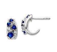 Pendientes de aro de oro blanco de 14 quilates con diamantes y zafiros pulidos, mide 12 x 6 mm de ancho, regalos de joyería para mujer, Metal, Diamante blanco